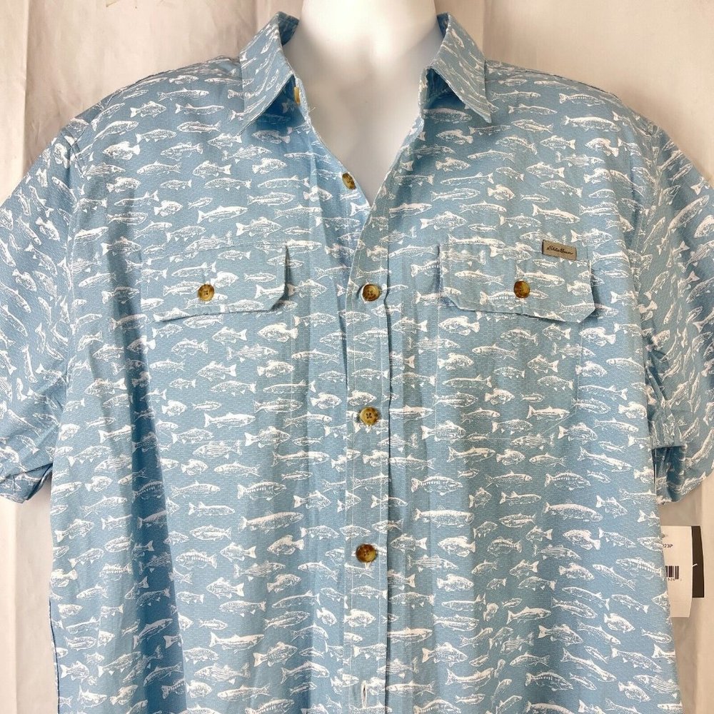 Eddie Bauer Fish Pale Sky XXL Fishing Button Shirt 2XL Mens